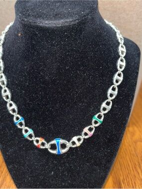 Brighton Portofino Multicolor Enamel Link Necklace - Silver Tone Women’s Jewelry